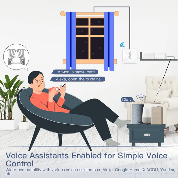 MOES WiFi Curtain Switch RF433 Smart 2.5D Arc Glass Touch Panel for Roller Blinds Shutters