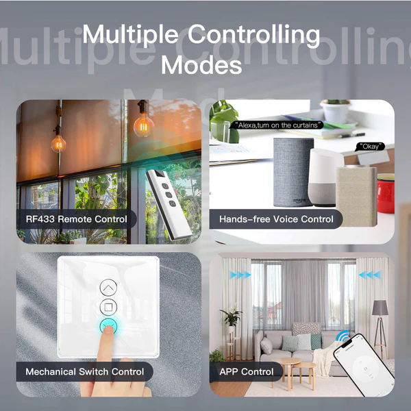 MOES WiFi Curtain Switch RF433 Smart 2.5D Arc Glass Touch Panel for Roller Blinds Shutters