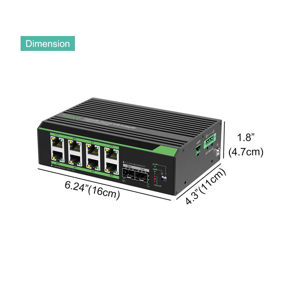 Linovision 8 Ports Industrial Full Gigabit POE Switch with Mean Well 240-48 Industrial DIN rail power supply
