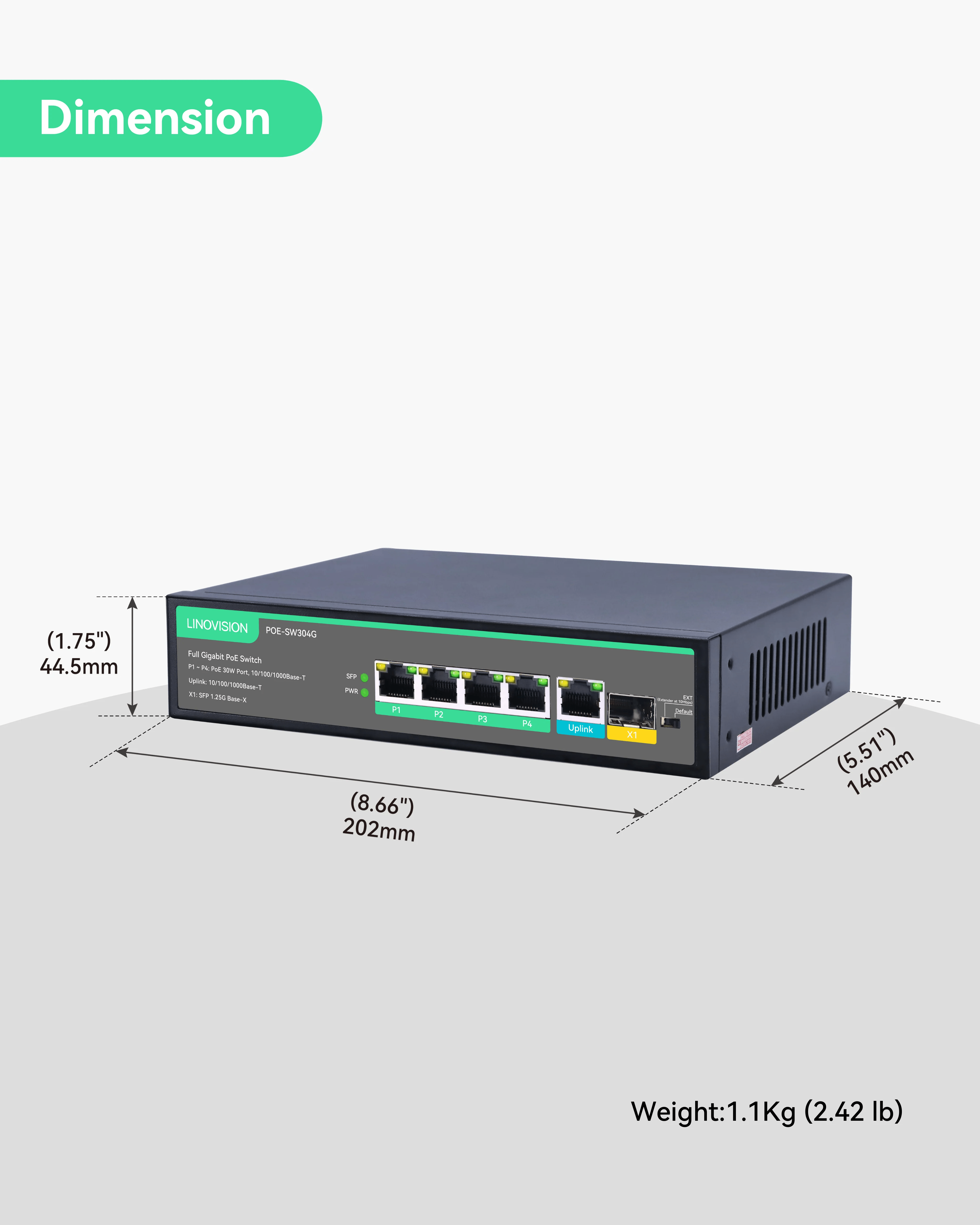 Linovision 4 Ports Full Gigabit POE Switch