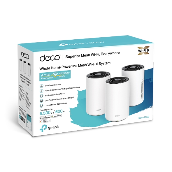 TP-Link AX3000 + G1500 Whole Home Powerline Mesh WiFi 6 System (Pack of 3) Deco PX50