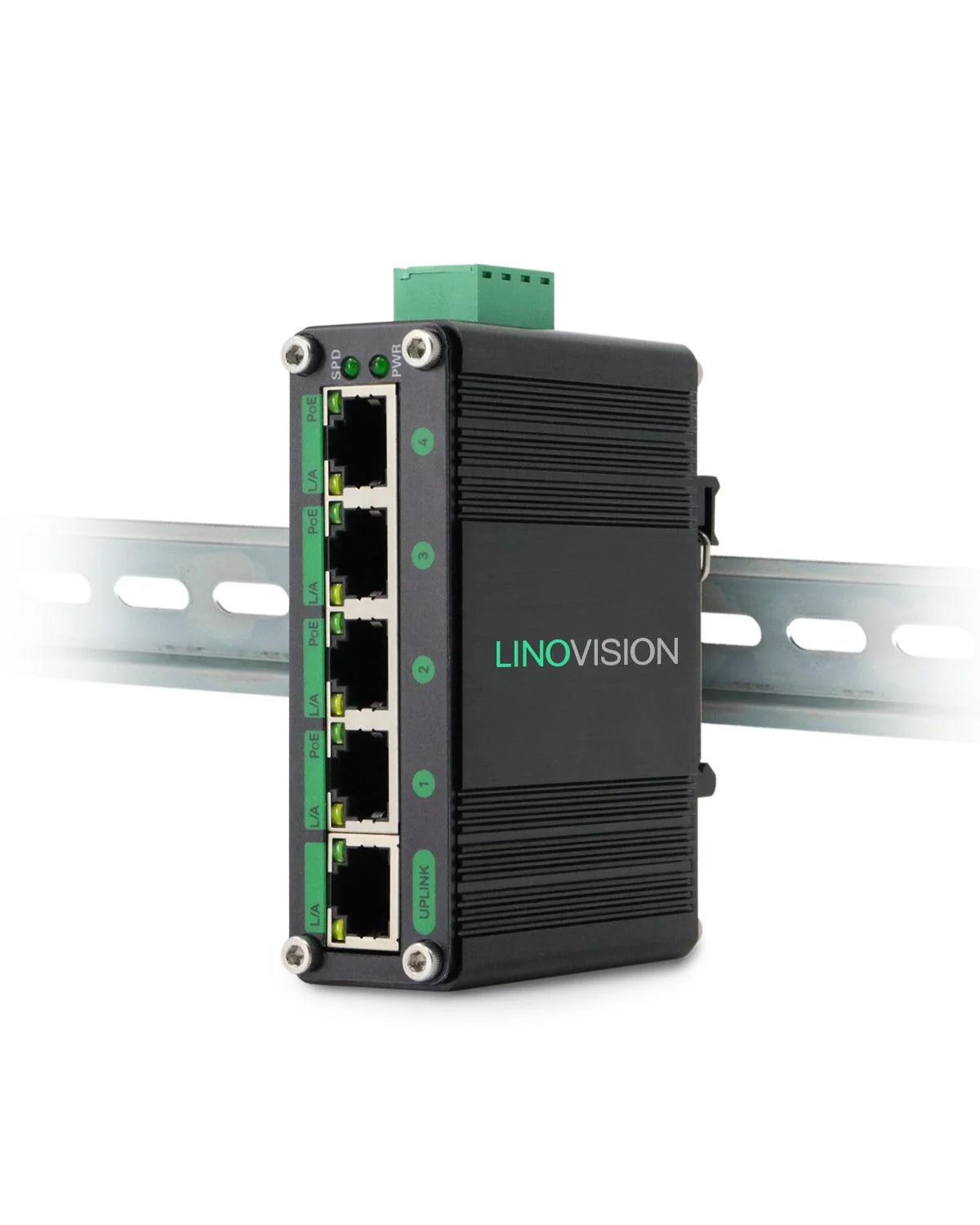 Linovision 5 Ports Industrial Full Gigabit POE Switch with Mean Well 120-48 Industrial DIN rail power supply