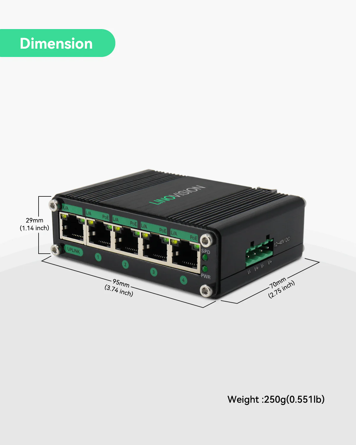 Linovision 5 Ports Industrial Full Gigabit POE Switch with Mean Well 120-48 Industrial DIN rail power supply